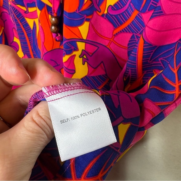 Rose & Olive Pink and Blue Floral Blouse with Monkeys Size Medium - Picture 6 of 7